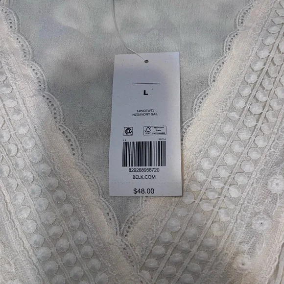 TRUE CRAFT Ivory Lace Eyelet Ruffle Boho Peplum Top NWT Large - Picture 7 of 11